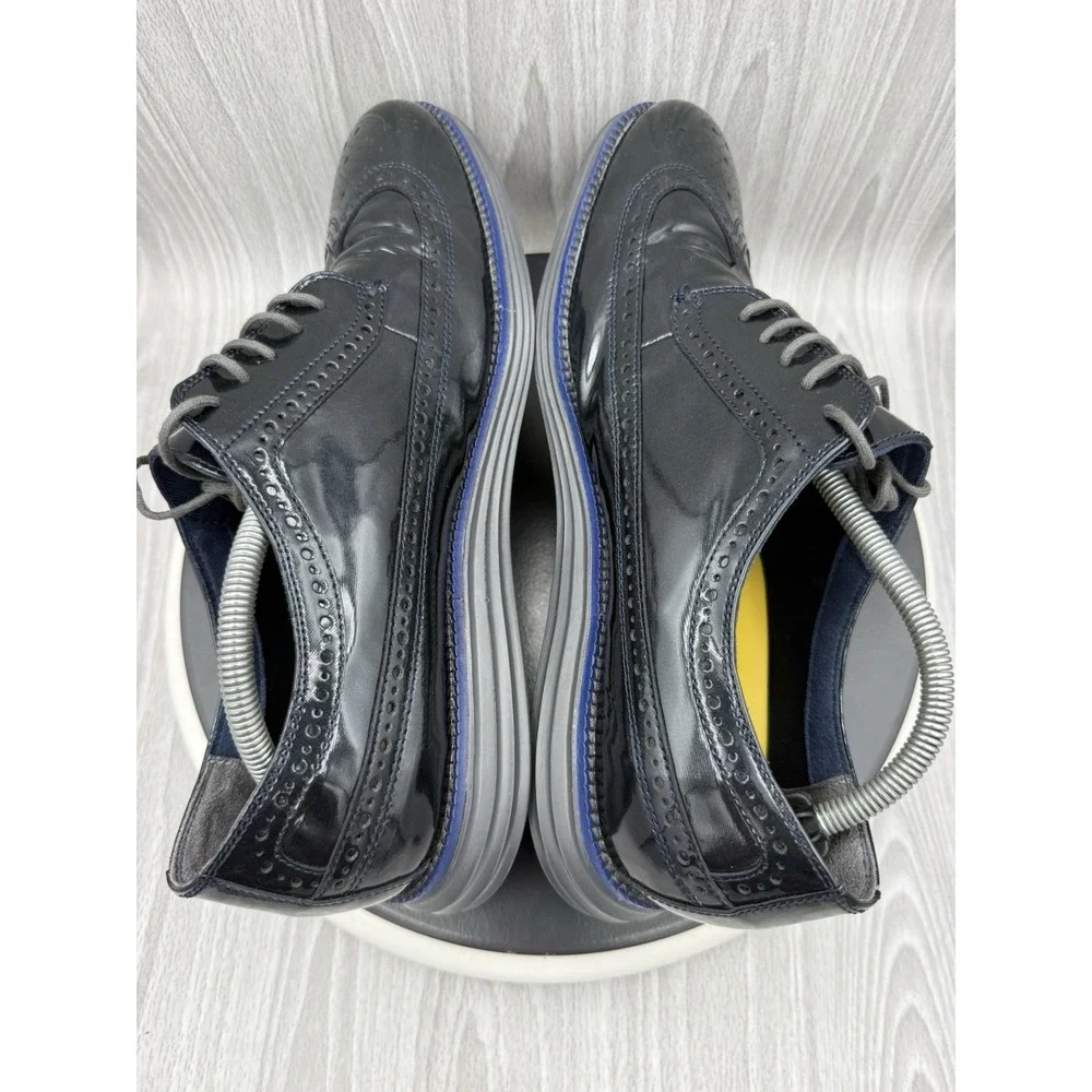 Cole Haan Grand OS Longwing Mens Size 12M Shiny Navy Blue Wingtip Oxfords C21023